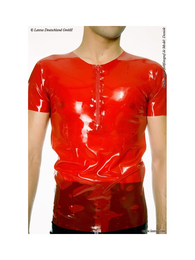 Long tshirt zippé latex rouge sur homme