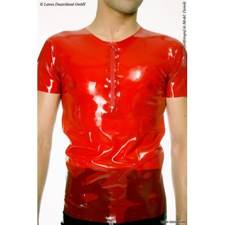 Long tshirt zippé latex rouge sur homme