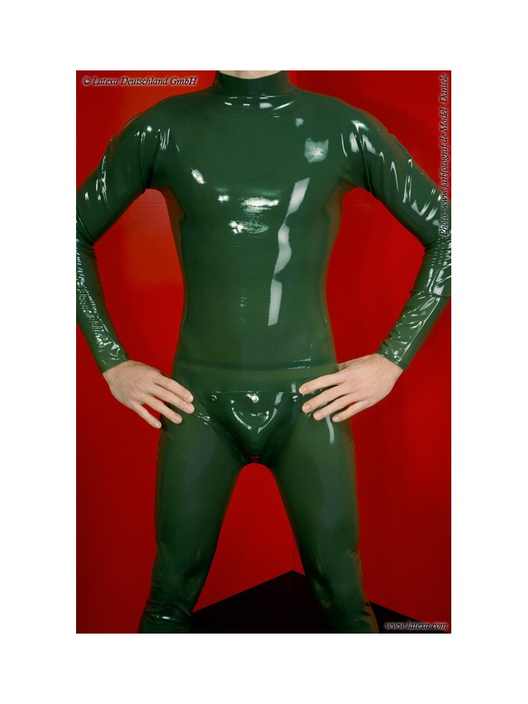 Combi latex vert olive à poche intime amovible : zoom face