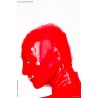 Cagoule latex rouge vue de profil sans bandeaux