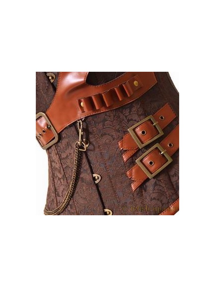 Corset Bustier Cuir Steampunk Grebrafan Femme - Laçage Arrière Et Baleines Acier