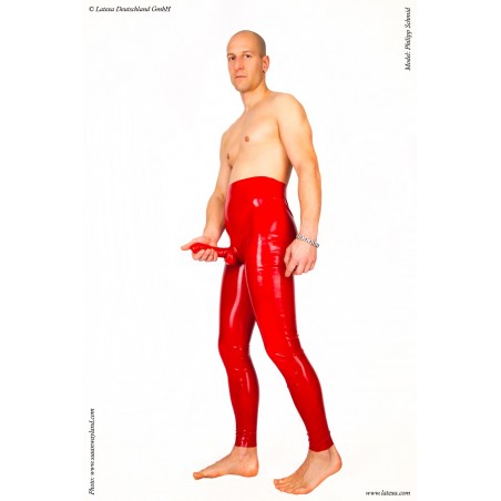 Legging avec étui pénis rouge vu sur homme de profil