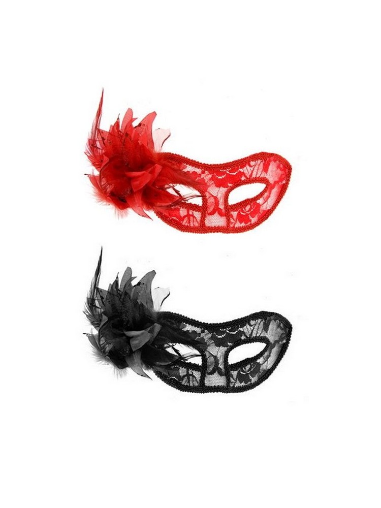 Masque dentelle et fleur noir ou rouge