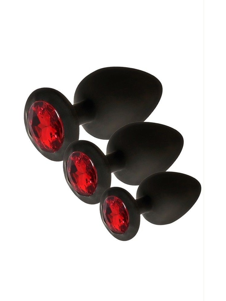 Plugs bijoux noirs silicone avec strass rouge