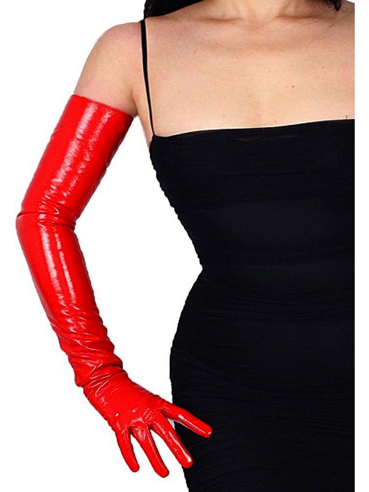 Gants Longs Élégants Noirs Pour Femme - 20 Pouces, Effet Brillant 'Mouillé', Spandex - Soirée, Halloween
