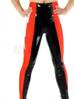 Pantalon jogging vinyle rouge et noir vu de face