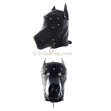 Cagoule tête de chien vue avec et sans bandeau yeux