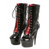 Bottines lacées fetish rouges et noires vues de face