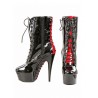 Bottines lacées fetish rouges et noires : devant et profil