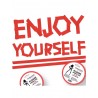 Ruban bondage rouge non collant : exemple d'utilisation en texte "enjoy yourself"