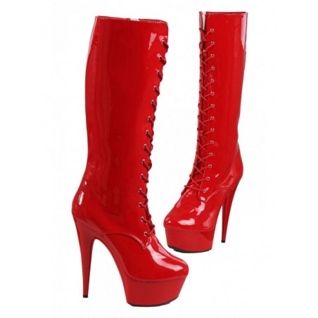 Bottes vinyle rouges à lacets et zip