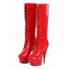 Bottes vinyle rouges à lacets et zip vues de face