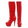 Bottes vinyle rouges à lacets et zip vues de profil et de face