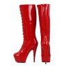 Bottes vinyle rouges à lacets et zip vues de profil et de dos