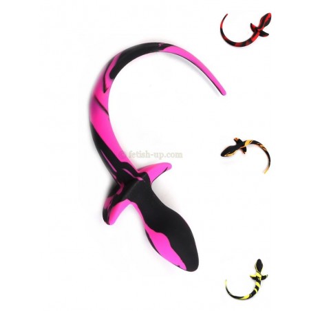 Plug Queue de chien bicolore rose, orange, rouge, jaune