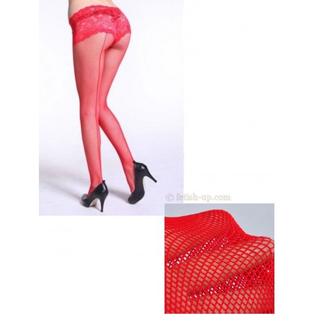 Collants résille rouge couture dos avec zoom résille