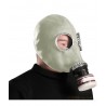 Masque à gaz gris avec cartouche vu de profil