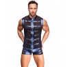 Boxer zippé bleu métallisé à boucles, porté avec top assorti