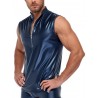 Tshirt zippé bleu métallisé de profil, zip ouvert