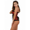 Corset brocart rouge et noir de profil
