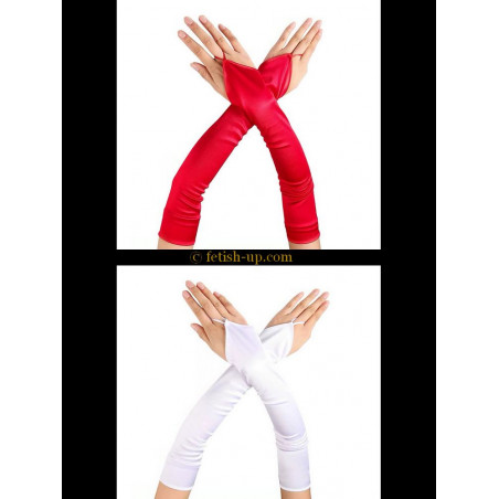 Longs gants mitaines blancs rouges