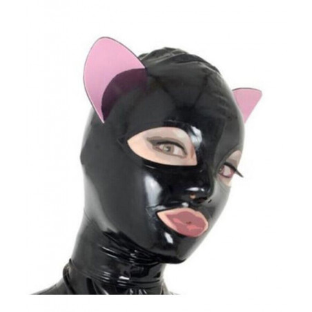 Cagoule catwoman latex noire et rose