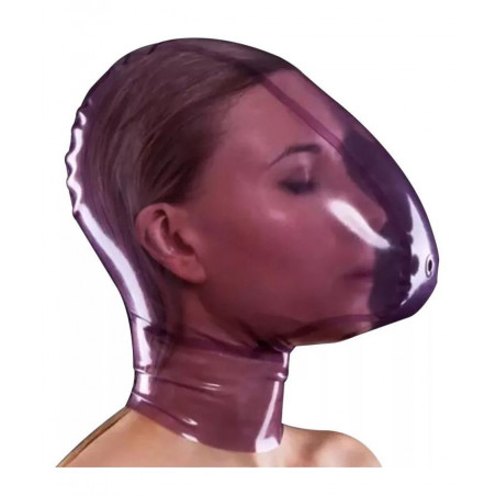 Cagoule latex breath play de profil