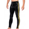 Pantalon latex rayé zip entrejambe noir et jaune