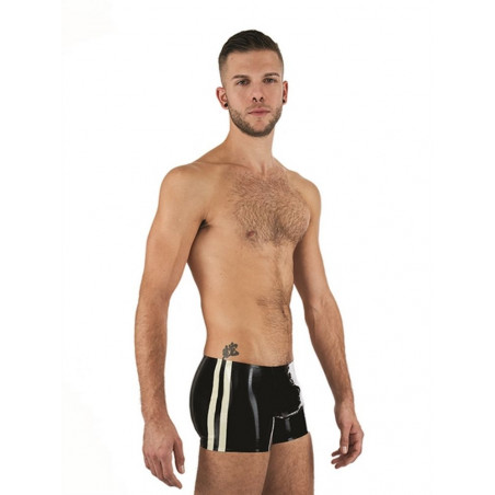Short latex homme noir et blanc de profil