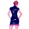 Mini robe latex noire et violette de dos