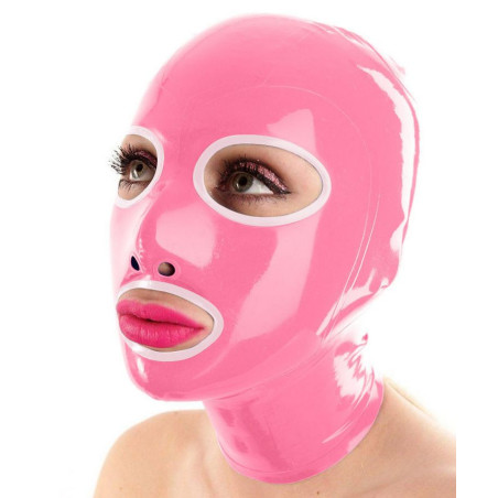 Cagoule latex rose et blanche