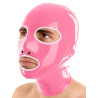 Cagoule latex rose et blanche sur homme