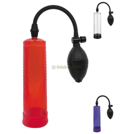 Pompe pénis à poire rouge violette transparente