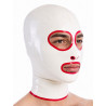 Cagoule latex blanche et rouge sur homme