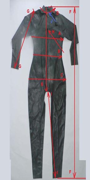 Croquis taille Latexa catsuit seins zippés latex