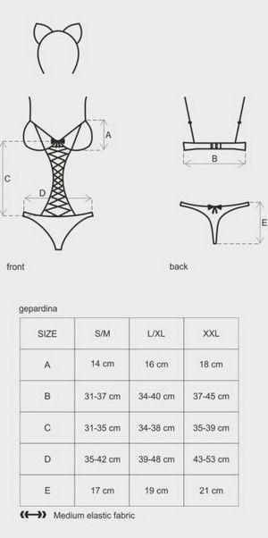 Tailles lingerie guépard